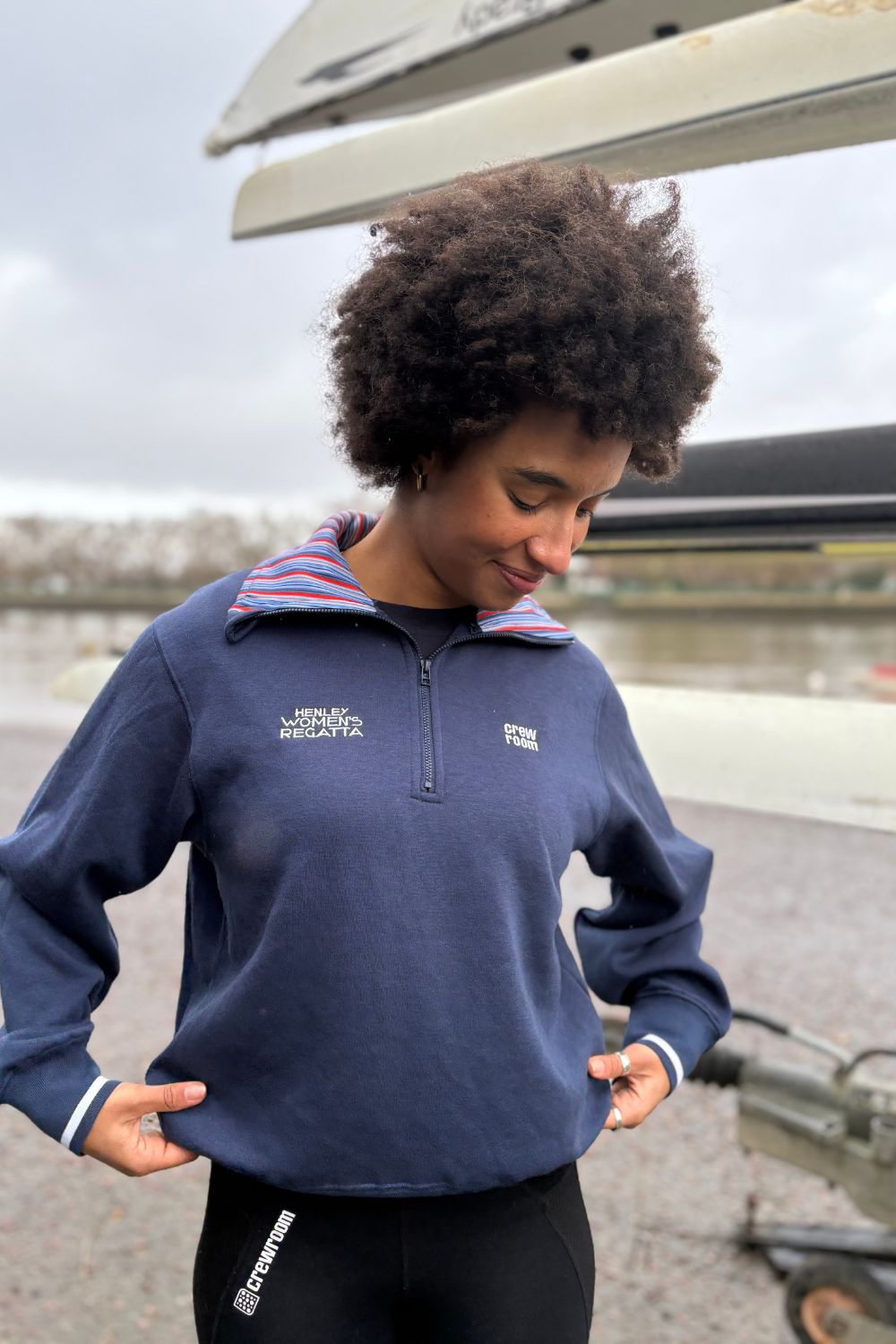 The HWR Navy 1/4 Zip Sweatshirt (Stripes) - Crewroom - XS - Navy