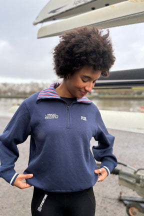 The HWR Navy 1/4 Zip Sweatshirt (Stripes) - Crewroom - XS - Navy